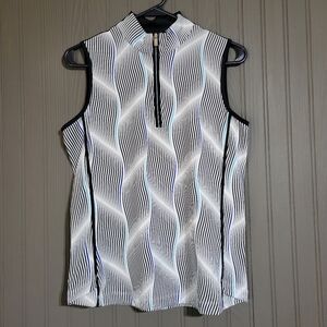 Tail Sleeveless Golf Tank Top Mock Neck Quarter Zip Wave Pattern Women's Small